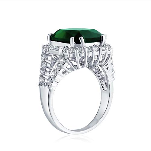 Bling Jewelry 7CT Cubic Zirconia CZ Pave Rectangle Green Simulated Emerald Cut Statement Fashion Ring For Women Silver Plated Brass by Bling Jewelry - Image 2