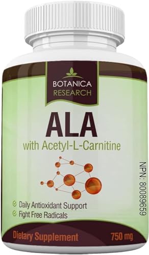 Botanica Research - Alpha Lipoic Acid with Acetyl L Carnitine - Anti Aging Health & Wellness Formula with ALA & ALC Antioxidant Supplement To Support Healthy Blood Sugar, Nerve Health, Increase Energy: 60 Vitamin Complex Capsules