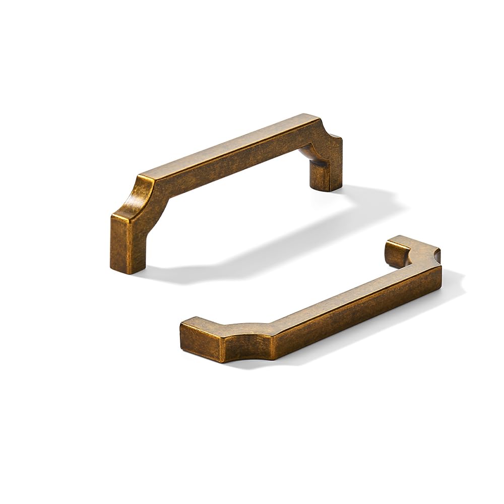 Khtumeware 10-Pack 3-1/2 Inch Square Champagne Bronze Cabinet Pulls,Honey Bronze Solid Zinc Alloy Heavy-Duty Handles for Kitchen/Bathroom Cabinets, Drawers & Cupboards (3-1/2 Inch Center to Center) image