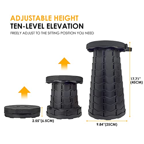 Looviu Portable Telescoping Stool, Camping Retractable Folding Stool With Carry Strap, Adjustable Height Plastic Stools For Fishing Hiking Bbq Outdoor (Red+Black), Black+Red #TOP2