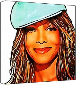 Janet Jackson - Pop Art Print (Multicolour; White Background) 30 x 30 x 2.5 cm Medium Square Deep Box Canvas