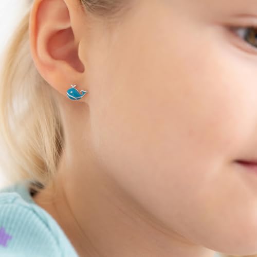 925 Sterling Silver Blue Enamel Playful Whale Safety Screw Back Earrings For Children - Young Girls Ocean Life Earrings for a Fun Vacation - Sea Life Whale Earrings For Kids3
