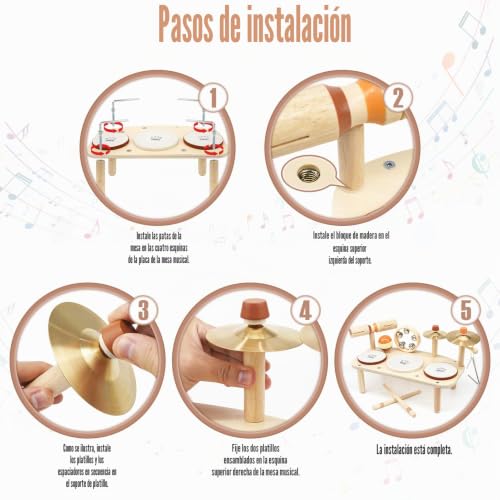 Miniatura 7 de Vanplay Juguetes Musicales Para Bebés De 1 Año En Adelante Con 3 Tambores Y Sonajero De Cascabeles, Tambor Infantil Juguete Musical, Juguete Montessori Para Niños Y Niñas A Partir De 1 Año