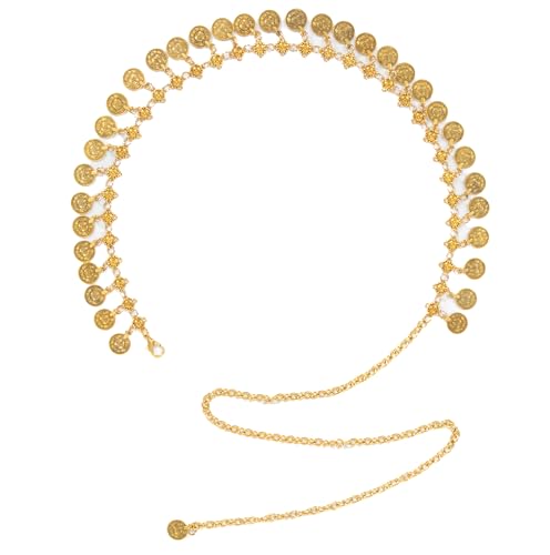 Women Concho Coin Gold Chain Belt-Adjustable Boho Waist Chain for Dresses