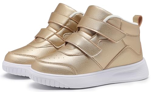 YEESANFUL Big Kids High Top Shoes for Boys Running Shoes Fashion Lightweight Children Gym Shoes Gold 4
