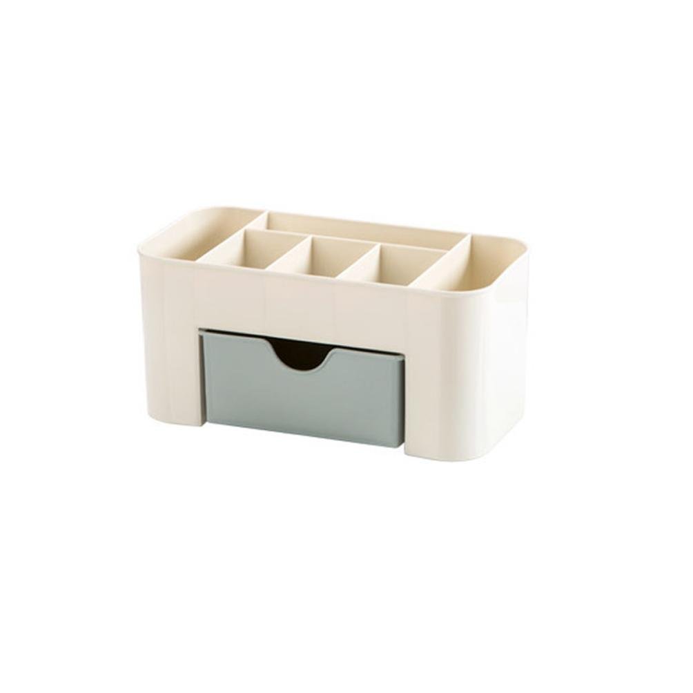 Organisateur de maquillage de table de bureau avec tiroir de rangement pour maquillage, pinceaux, stylos, bijoux, gain de place (Bleu)