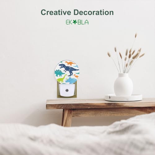 Image of EKOBLA Colorful Dinosaurs Night Light, Tyrannosaurus Rex Cute Dino Night Lights Plug into Wall with Dusk to Dawn Sensor, 0.5W Energy Saving Nightlight for Kids Teen Boys