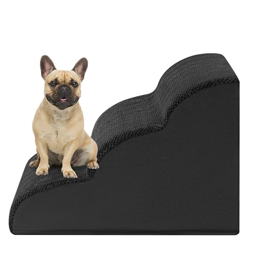 ROMROL Hundetreppe 3 Stufen – rutschfeste Haustiertreppe für kleine Hunde & Katzen – Waschbarer Bezug, Hochdichter Memory-Schaum – Weiche Einstiegshilfe für Sofa & Bett – Gelenkschonend, Schwarz