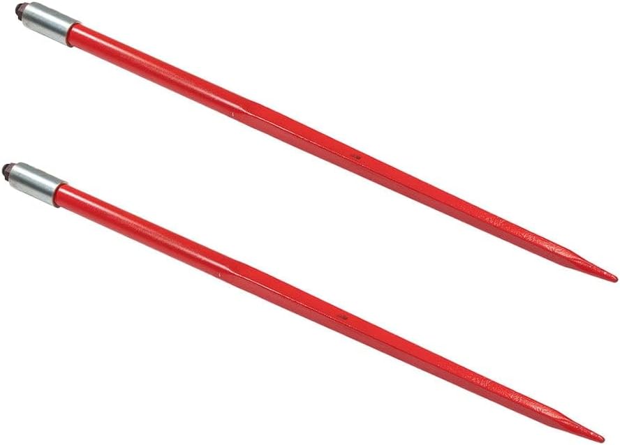 Mytee Products 2 Pack Hay Spear 49" Bale Spear 3000 lbs Capacity, Bale Spike Quick Attach Square Hay Bale Spears 1-3/4" Wide, Red Powder Coated Bale Forks for Tractors, Loaders, Cranes, Telehandlers
