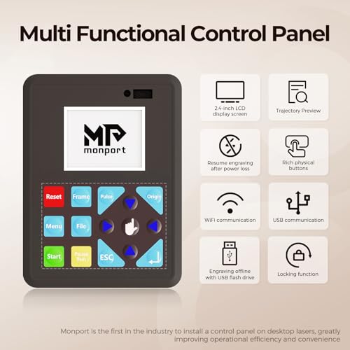 Monport Reno Pro 65W Desktop CO2 Laser Engraver&Cutter,16x24 Workbed Laser Engraving Machine with New Semi-Autofocus,Control Panel,2 Working Platforms,Z-axis Adjustable for Wood Acrylic Glass More... - Image 4