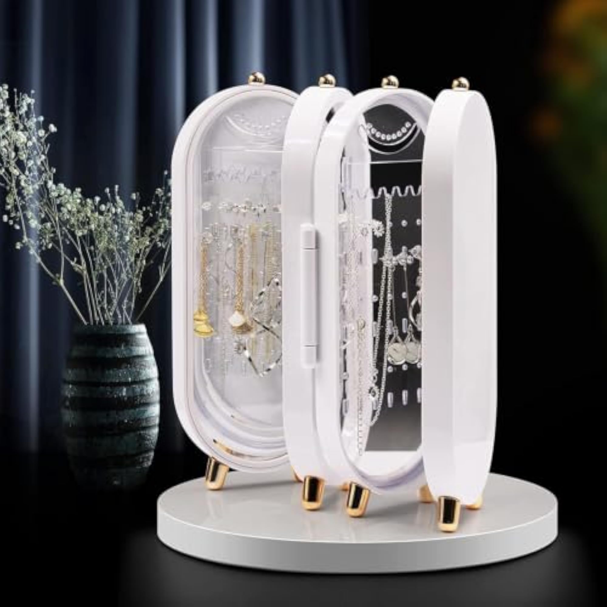Jewelry Organizer Box with Mirror, 4-Layer Stand