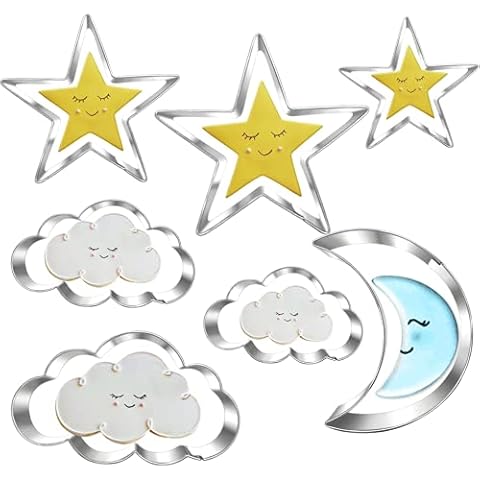 Twinkle Twinkle Little Star Cookie Cutter Set-7 Piece-From 3.5" to 1.6"-Cloud, Star, Moon Cookie Cutters for Baby Shower Gender Reveal Birthday Cake Cupcake Party Decorations Cover