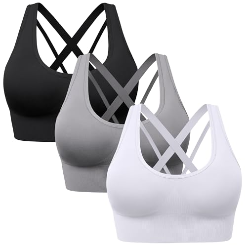 HBselect 3Pcs Sujetador Deportivo Mujer Sujetador de Alto Impacto Sujetador Push up Almohadilla Desmontable Bra Deportivo Sin Costura ​para Yoga Bailar Fitness