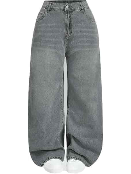 High Waist Wide Leg Jeans, Light Blue Denim, Elastic Waistband, Baggy Fit Jeans · Slim