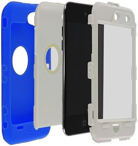 White Hard / Blue Skin Hybrid Case Cover compatible with Apple iPod Touch 4G, 4th Generation, 4th Gen 8GB / 32GB / 64GB
