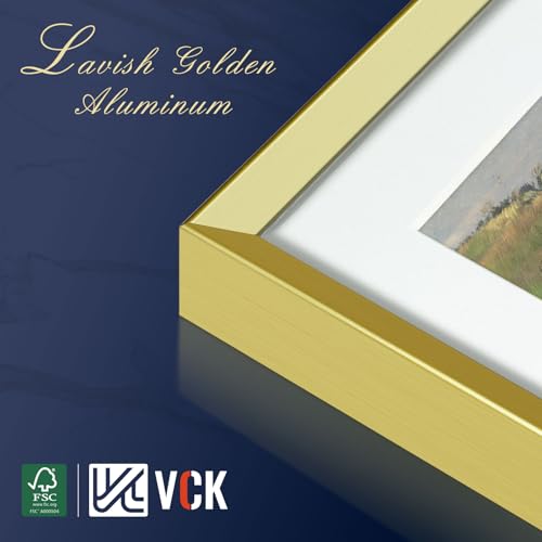 Image of VCK 12x16 Gold Metal Picture Frame 6 Pack, Aluminum Frame with Tempered Glass, Fits 8.5x11 with Mat and 12x16 Without Mat, Vertical Horizontal Wall Mount