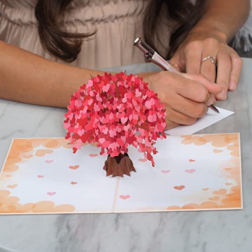 Paper Love Heart Tree 3D Pop Up Card, For Birthday, Anniversary, Wedding Or Engagement, Apologies Or Forgiveness, Valentine's Day, All Occasion Or Just Because -5" X 7" Cover - Includes Envelope And Note Tag #TOP4