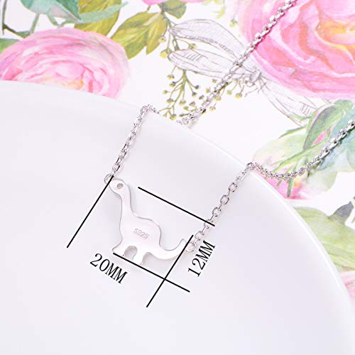 Daochong S925 Sterling Silver Jewelry Sideways Cool Dinosaur Animal Choker Necklace For Women Girls 14+4" #TOP5