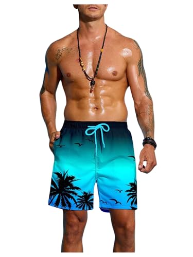 Verdusa Men's Tropical Print Ombre Swim Trunks Drawstring Beach Board Shorts with Pocket4