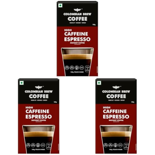 Image of Colombian Brew High Caffeine Espresso Instant Coffee Powder, Strong, 100g Box (Pack of 3)