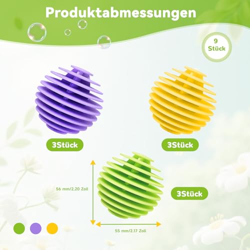 9 Stück Waschball für Waschmaschine, Wiederverwendbare Dryer Balls, Waschbälle, Waschkugel, Trocknerbälle für Wäschetrockner Wäschebälle Gummi -Waschkugeln Reduzieren Falten und Klammer