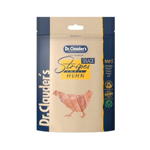 DR.CLAUDER'S - Stripes Snack Small | Snack facilmente digeribile in 95% di carne con inulina per cani e gatti. Dolcetti delicatamente essiccati al vapore in sacchetto salvafreschezza | 80 g di pollo
