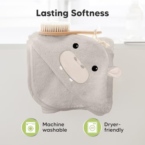 Image of KeaBabies Hooded Baby Towel for Newborn, Baby Bath Towels (Hippo, 35x35) | Viscose Derived from Bamboo, Large Baby Towels with Hood, Boys, Girls, Toddler, Soft Absorbent Baby Bath Essentials