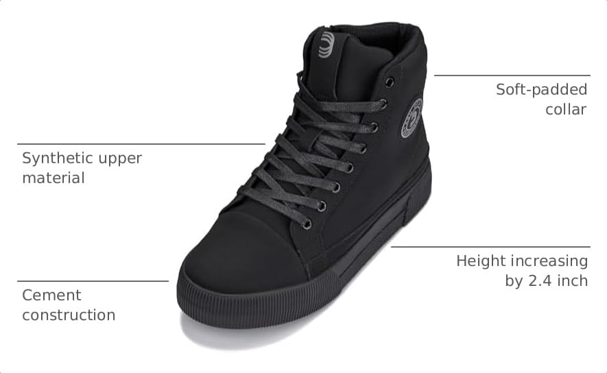 Image of CALTO Men's Invisible Height Increasing Elevator Shoes - Zip-up Cap Toe High Top Sneaker Boots - 2.4 Inches Taller