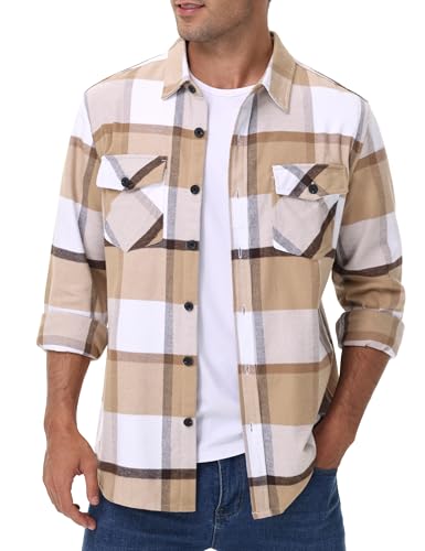 Cotrasen Mens Flannel Shirts Long Sleeve Flannel Shirt for Men Casual Button Up Plaid T-Shirt with 2 Pockets2