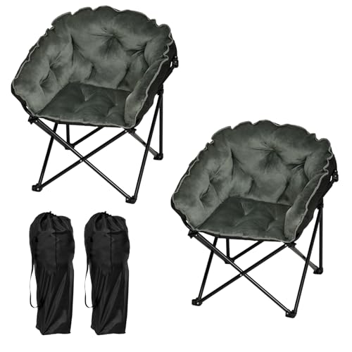 WOLTU Relaxsessel 2er Set Lehnsessel Armlehnensessel Polstersessel faltbar, Mondcahir, Campingstuhl, Sessel Wohnzimmer Schlafzimmer Balkon, aus Samt Oxford-Gewebe, mit Tragetasche, Schwarz Dunkelgrau