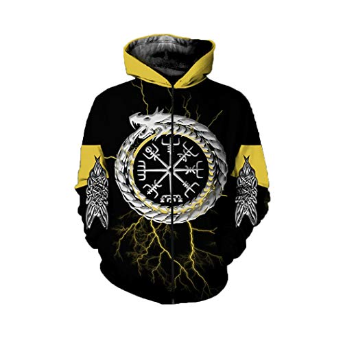 Sweat à capuche Viking tatouage 3D zippé Harajuku streetwear homme femme