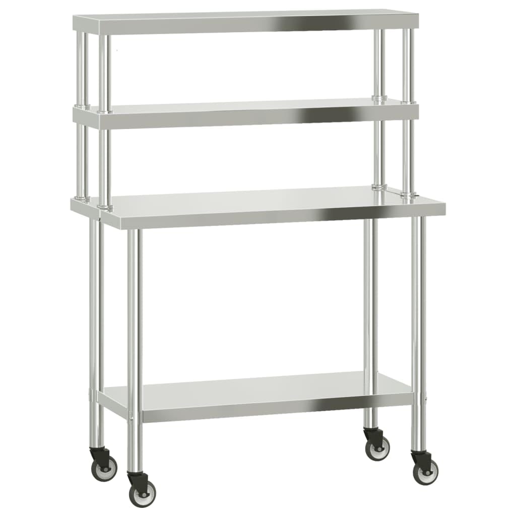 vidaXL Mesa de Trabajo para Cocina con Estante Acero INOX 110x55x150cm