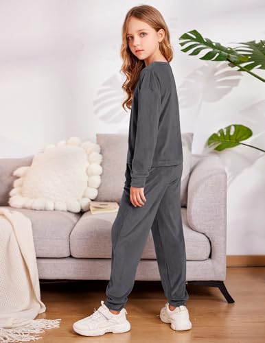 Image of Arshiner Girls 2 Piece Outfit Sweatsuits Set Kids Velour Sweatshirts & Sweatpants Tracksuits Set for Girls