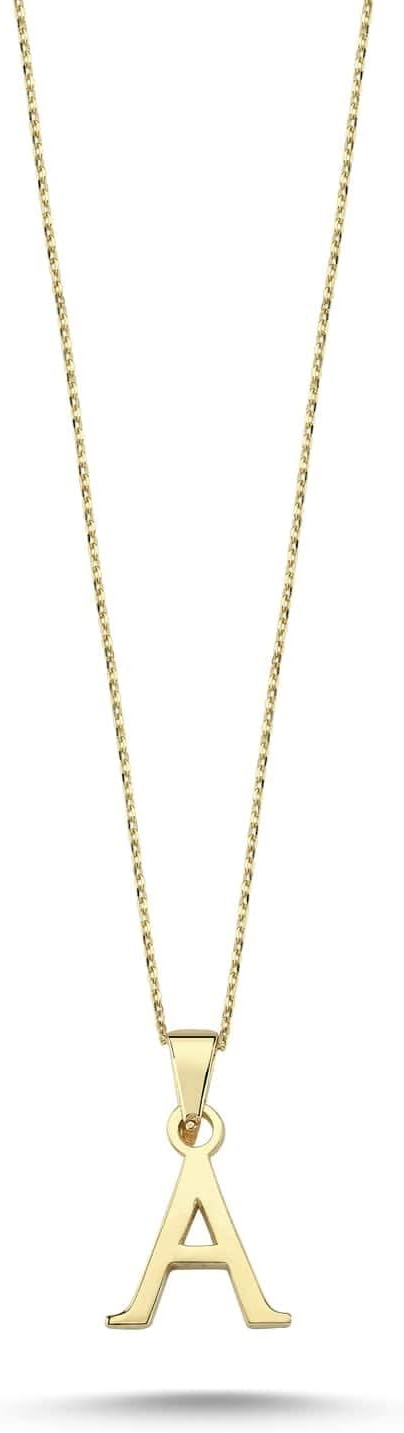 Wish Carat 100% 14k Real Gold Necklace for Women | Dainty Charm Alphabet Name Letter Initial Necklaces for Women | Custom Pendant Jewelry for Her | Birthday Gifts for Women & Girls | 18''