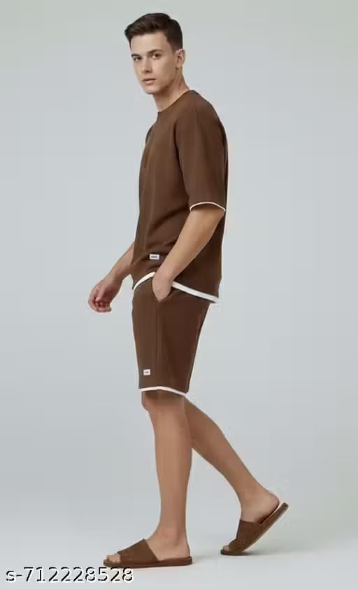 Image of Men's Oversized T-Shirt and Shorts Set | Matching Co-ord Set, Drawstring Waistband, Casual Loungewear, Relaxed Fit, Crew Neck