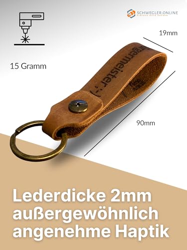 SCHWEGLER.online Schlüsselanhänger personalisiert Leder mit Wunsch-Gravur, handgemacht, Materialstärke 2mm, pflanzlich gegerbt, Geschenkverpackung möglich (braun)