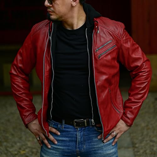 Image of Jild Hooded 2.0 Leather Jacket Men - Genuine Lambskin Leather Bomber Jacket with Removable Hood for Mens Fashion