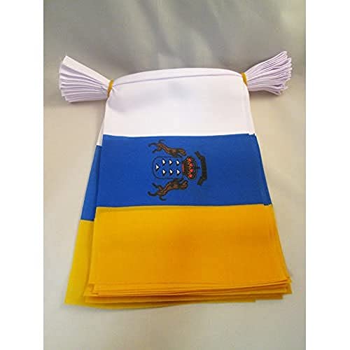 Image of AZ FLAG Canary Islands 6 meters BUNTING Flag 20 flags 9'' x 6'' - Spanish region of Canarias STRING flags 15 x 21 cm