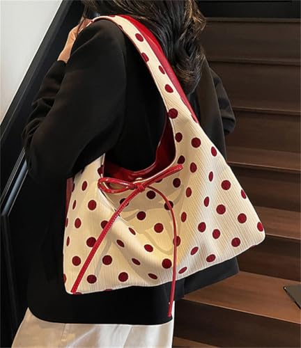 Image of Polka Dot Tote Bag for Women Bow Tie Hobo Bags for Women Slouchy Tote Purse Large Shoulder Handbag Satchel for Travel Work