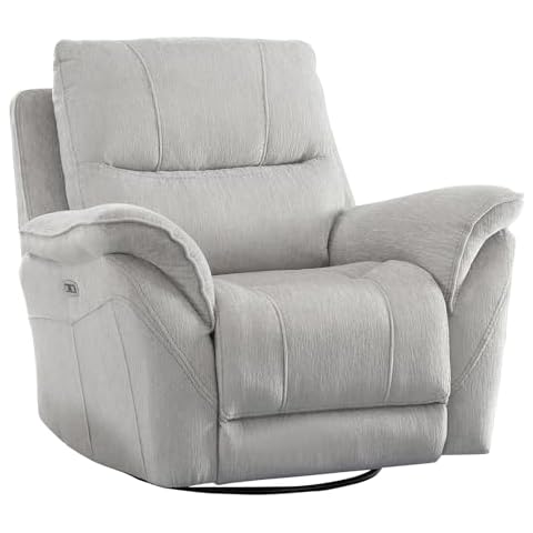 INZOY Glider Recliner Nursery Chair, Power Recliner Swivel Glider, Fabric Electric Swivel Recliner Rocker with Overstuffed Backrest, Power Recliner Chair Reclining Sofa for Living Room, Light Grey Cover