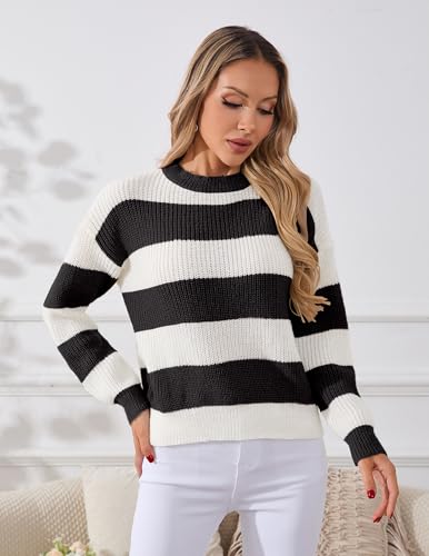 Image of Libsorge Womens Striped Sweater Oversized Cute Color Block Sweaters Spring 2026 Trendy Knit Crew Neck Thin Pullover