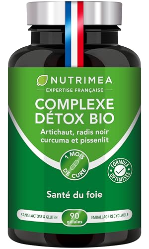 DETOX COLON & FOIE - Complexe Detox BIO - Minceur & Perte de Poids - Elimination des Toxines - Artichaut, Radis Noir, Curcuma & Pissenlit - 90 Gélules Vegan - Nutrimea - Fabriqué en France