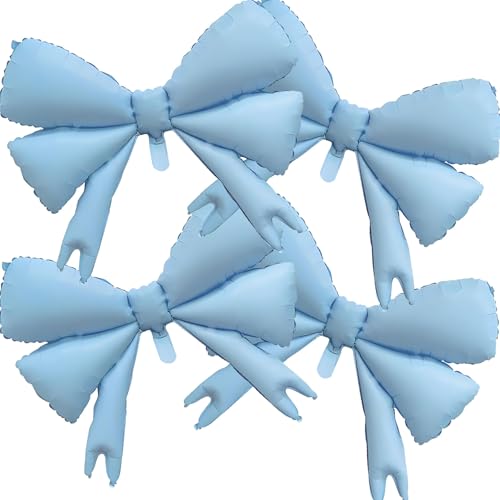 Image of 4 Pcs Large Bow Balloons, Blue Bow Balloon Coquette Balloons for Blue Bow Party Decorations Coquette Birthday Decorations