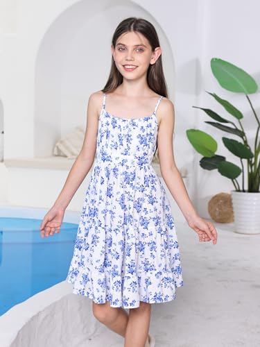 Milumia Girl's Floral Print Cami Dress Ruffle Hem Flared Short Spaghetti Strap Dresses4