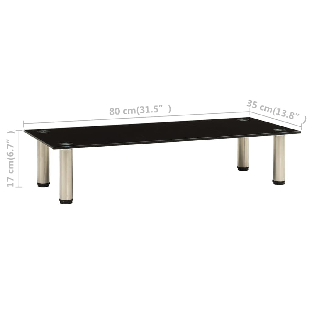 vidaXL TV Tisch Schrank Monitor Glasaufsatz Aufsatz Monitorerhöhung Fernseh Podest Monitoraufsatz Erhöhung Schwarz 80x35x17cm Hartglas