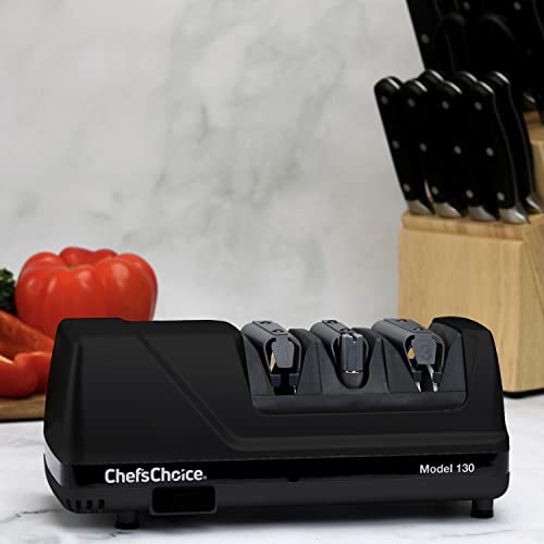 Chef’schoice 130 Professional Electric Knife Sharpening Station For Straight And Serrated Knives And Uses Diamond Abrasives Made In Usa, 3-Stage, Black #TOP3