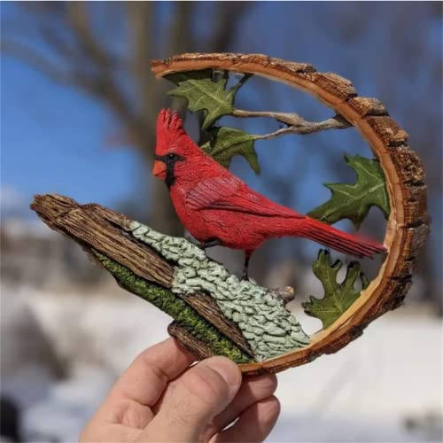 Estatua de Madera Tallada a Mano Pájaro Cardinal Rojo miniatura 4