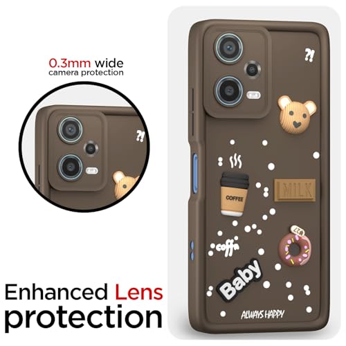 Image of Pikkme Back Cover for Redmi Note 12 5G | Cute Fun Cartoon 3D Bear Silicone Full Body Protection Bumper Case (Brown)