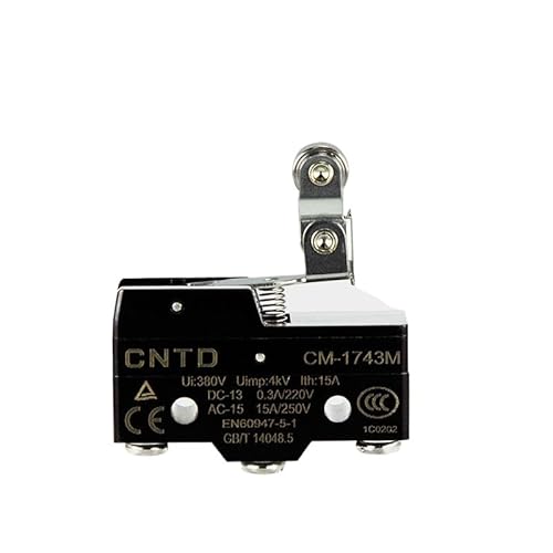 LZZAUTOS CM-1743 1743M Industrial Limit Switch 15A 250V AC-15 0.3A 220V DC-13 Silver-Contact Roller Plunger Durable Sealed Structure for CNC Machine Tools & Automation Control Systems (CM-1743M)