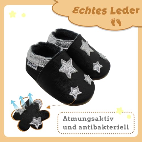 Foto von Mejale Baby Krabbelschuhe aus Rindsleder Schwarz, weiße Sterne EU 17/18